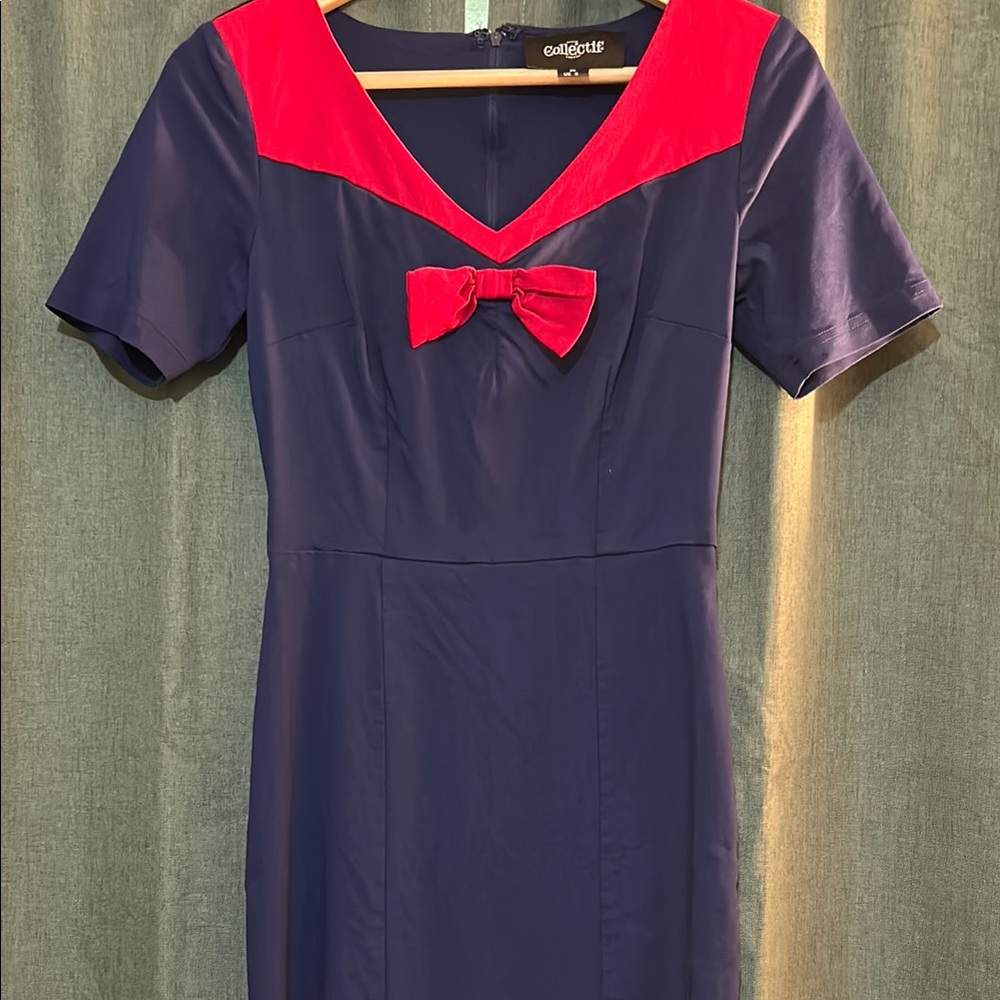 Collectif Navy and Red Bow Dress